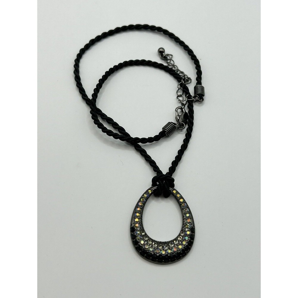 Lia Sophia Night Light Teardrop Pendant Necklace AB Crystals Rhinestones